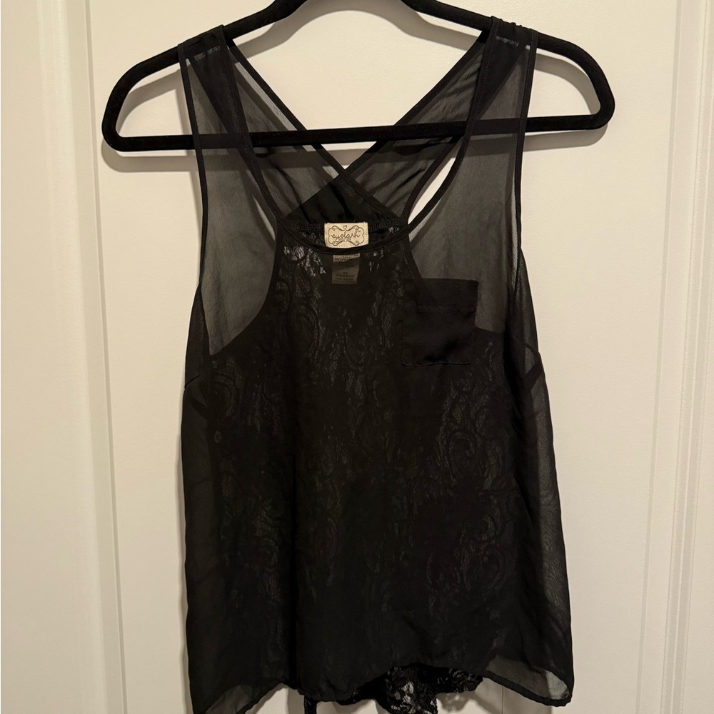 Eyelash Couture Black Sheer Lace Tank Top